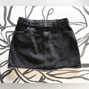 FOREVER 21 Black Denim Jean Mini Skirt Belted Y2K Women’s Sz Small EUC